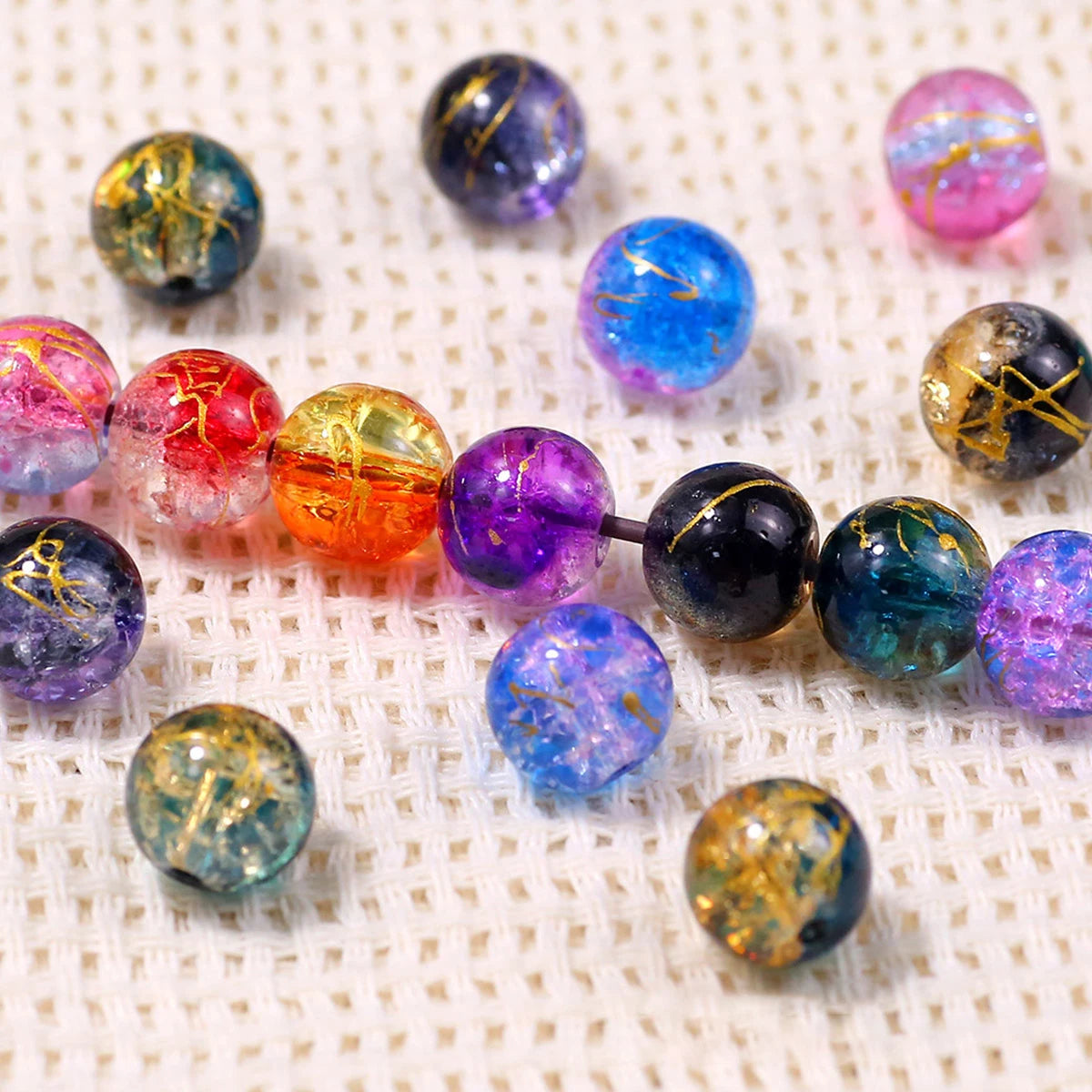 8/10mm Gradient Color Dot Golden Crackled Crystal Bead Round Glass Spacer Loose Beads For Jewelry Making Bracelet DIY Accessorie