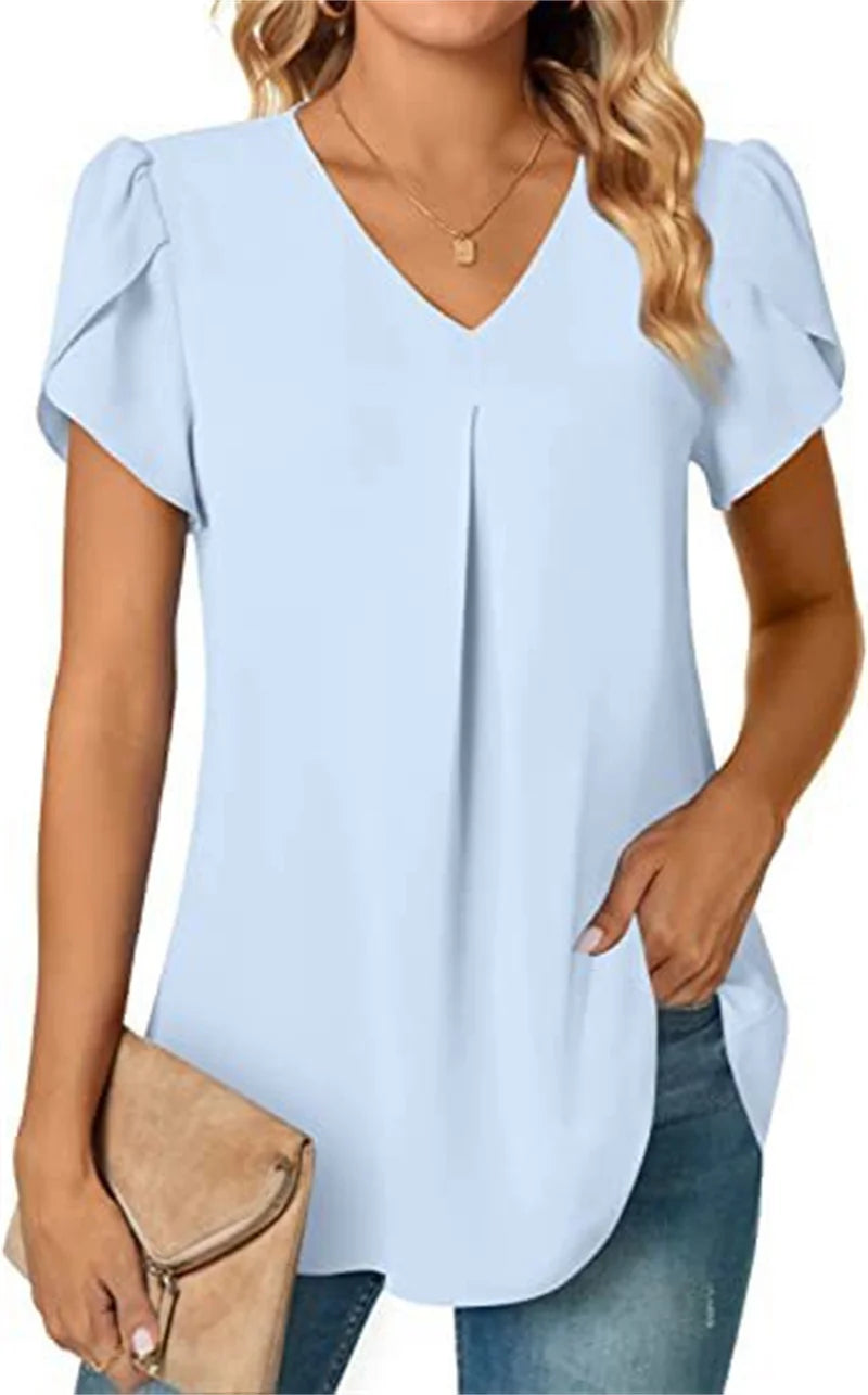 Women V Neck Splice Lace Decoration Pullover Shirt Elegant Botanical Flowers Prints Female Blouse Summer Casual Short Sleeve Top
