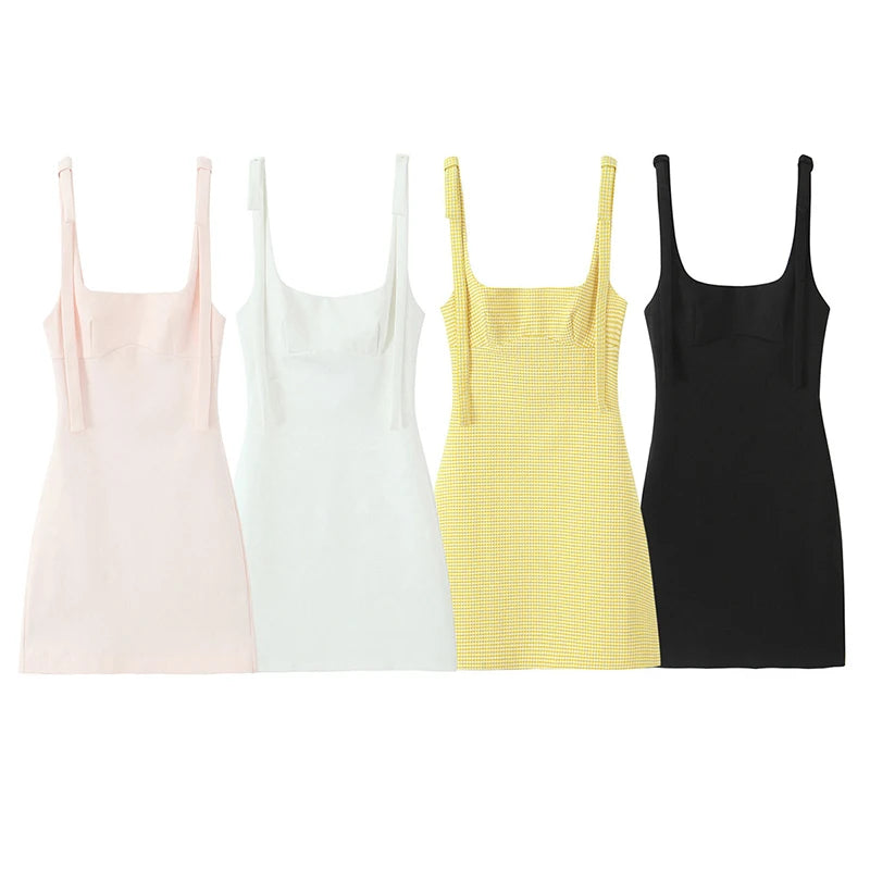 Willshela Women Fashion Solid Lace Up Backless Zipper Mini Dress Vintage Straps Square Collar Female Chic Lady Dresses
