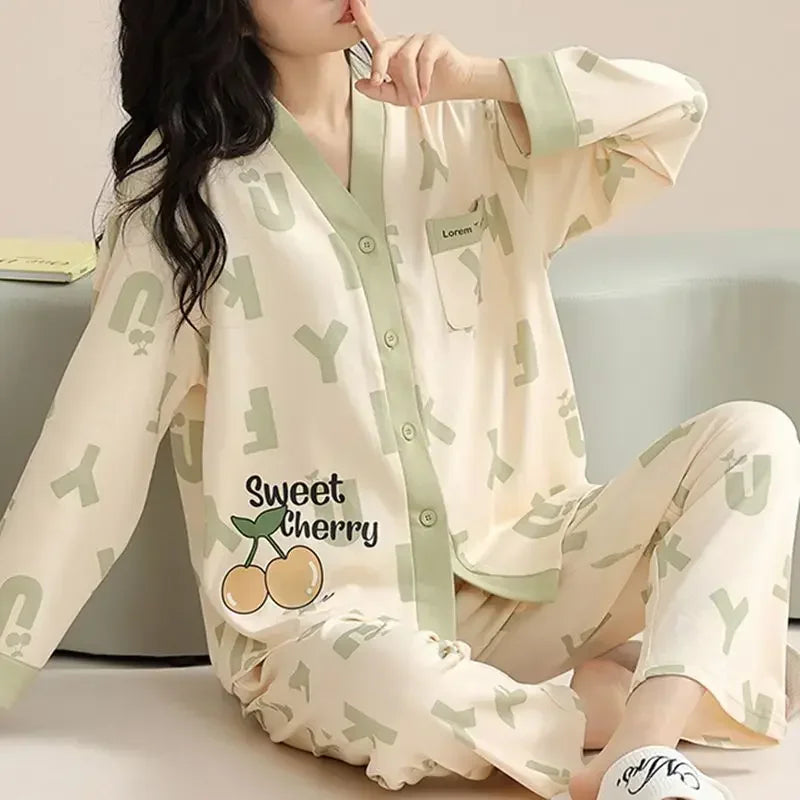 Elizabeth Duck Japanese Kimono Autumn Winter Women Pajamas Sets Faux Cotton Long Sleeves Homesuits Casual V-neck Lapel Sleepwear