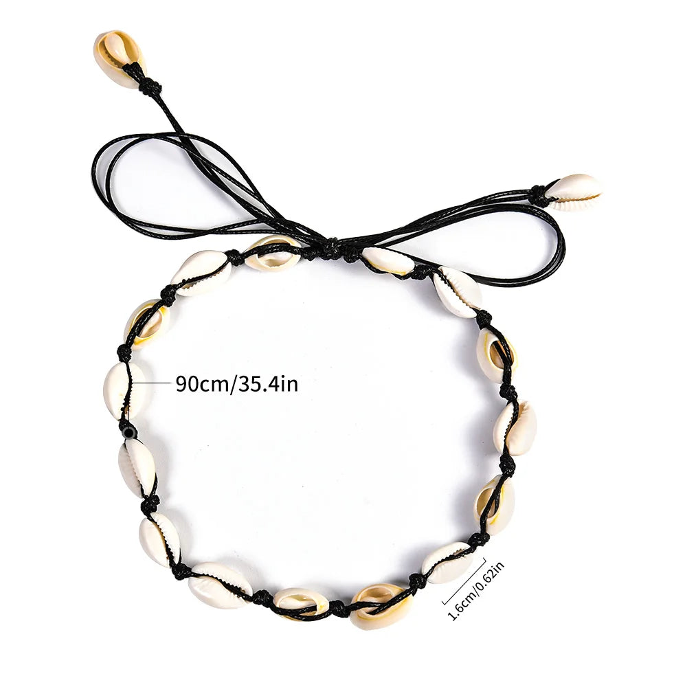 2pcs Handmade Shell Pendants Necklace Women Summer Beach Bohemian Shell Choker Necklace Collar Decor Fashion Jewelry Accessories