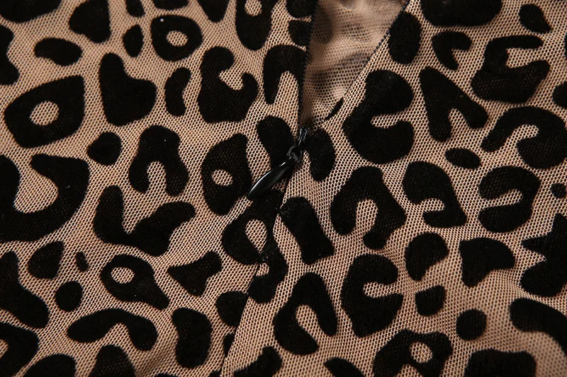 Shestyle Velvet Leopard Sexy Jumpsuits Women Turtleneck Nude Bodycon Mesh Transparent Zipper Fly Slim Fitness Playsuit Clothes