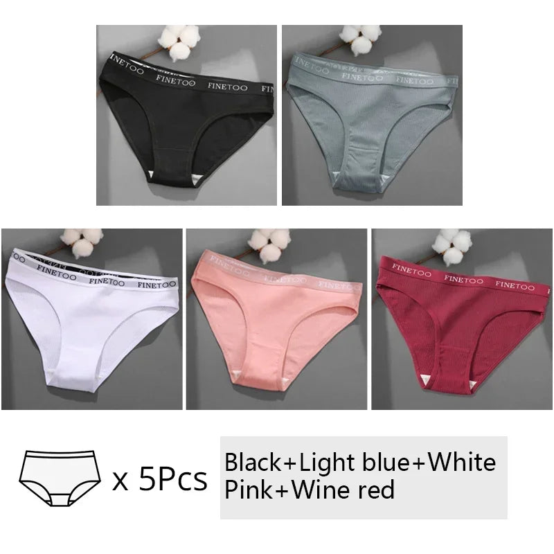 Finetoo 5Pcs Women Sexy Cotton Briefs Intimates Solid Color Low Waist Panty High Elasticity Underwear Female Breathable Lingerie