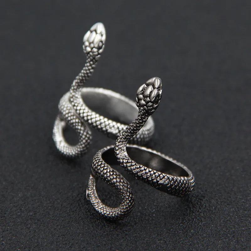 Fashion Retro Exaggerated Spirit Snake Ring Punk Adjustable Opening Snake-shaped Student Index Finger Ring Trend Jewelry