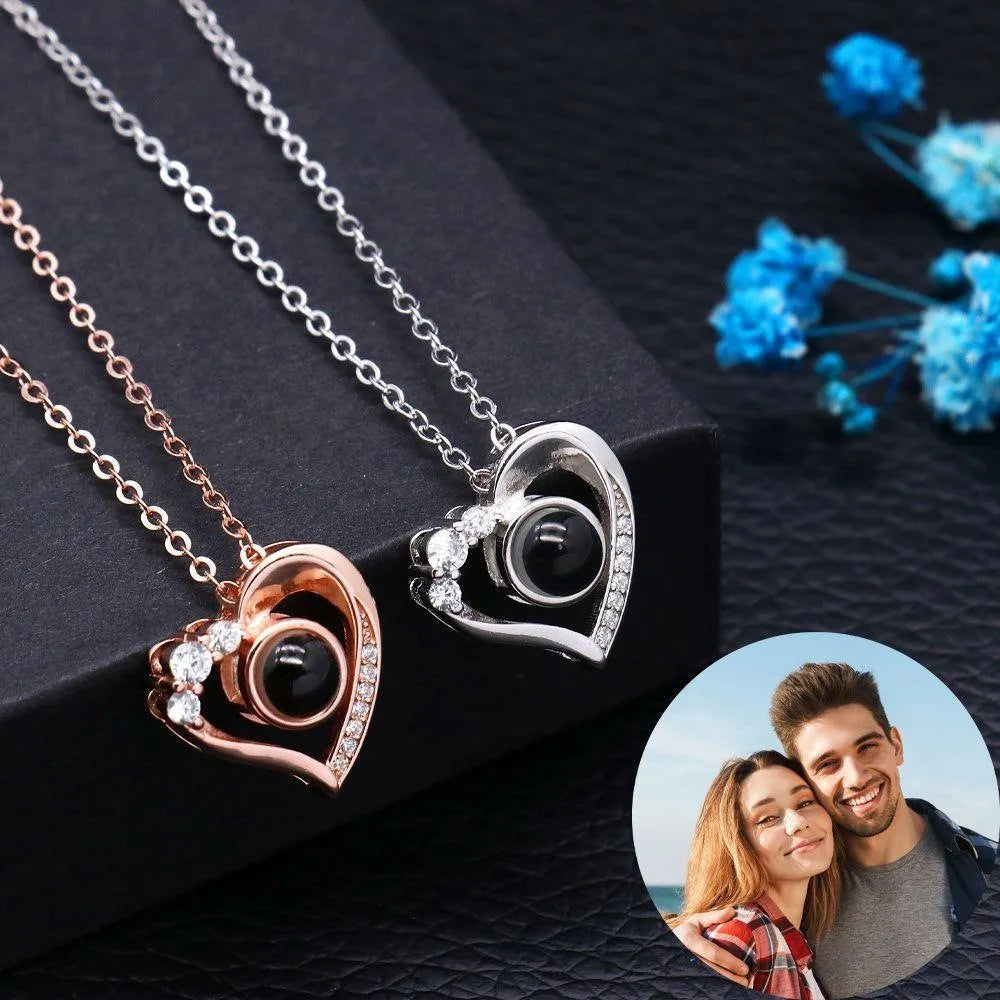Valentine's Day Gift Photo Custom Projection Necklace Lock Shaped Projection Necklace Lover Family Wife Husband Memory Gift