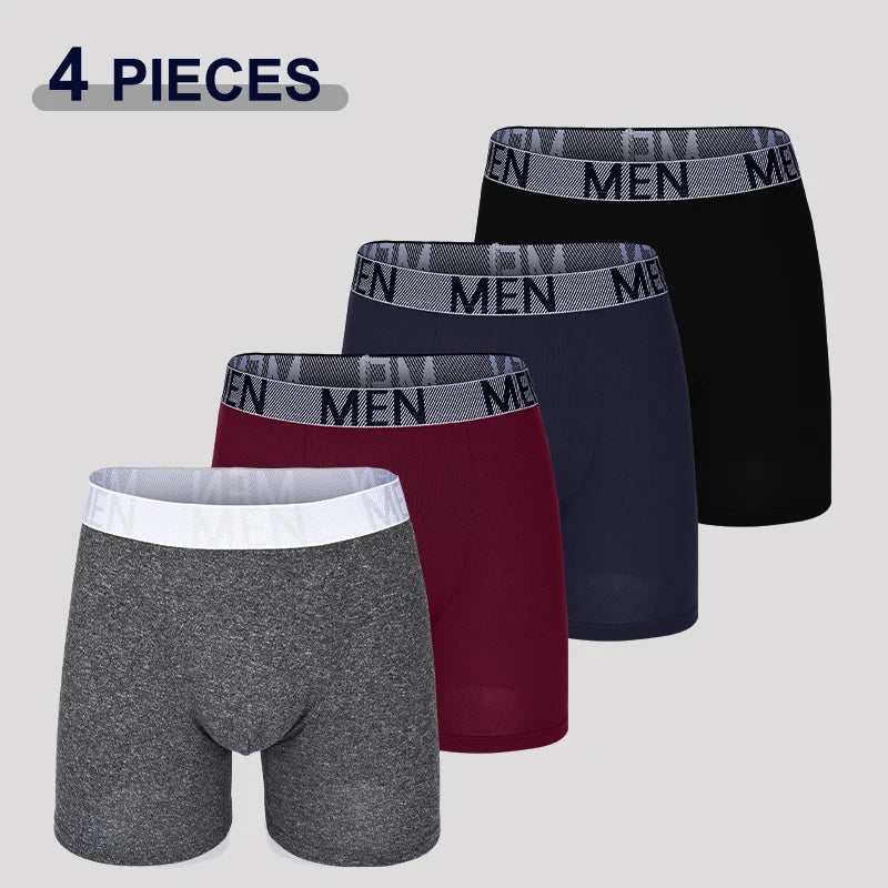 4Pcs/Set Seamless Milk Silk Mid-Long Boxer Shorts For Men Fashion High Elastic Leisure Comfortable Boyshort Sexy Male Underwear