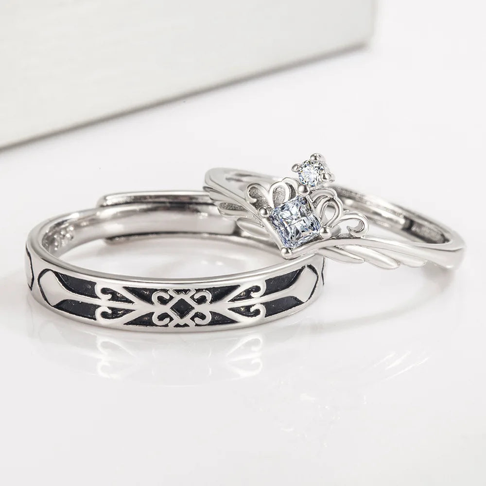 925 Sterling Silver Knight Princess Wedding Ring Set For Couple Woman Luxury Jewelry Trending Products  Offers