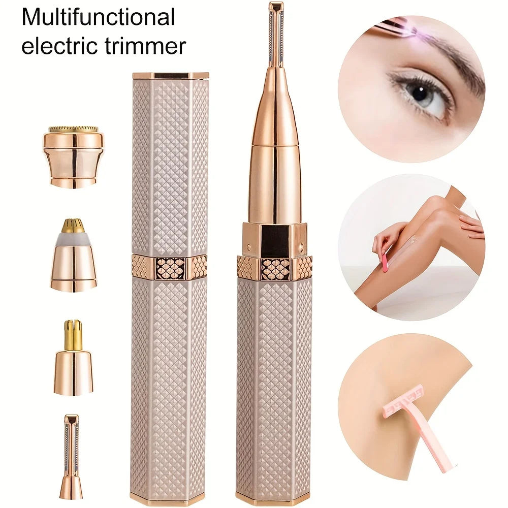 Rechargeable 4-in-1 Women's Electric Shaver for Full Body Hair Removal Including Eyebrow Nose and Bikini Trimming