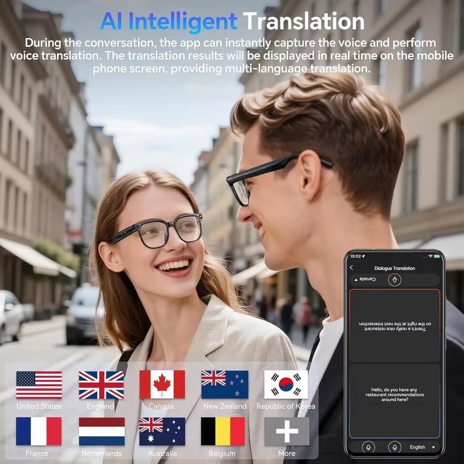2026AI smart glasses HD 800W anti-shake camera AI dialogue real-time translation IP67waterproof Bluetooth audio smart sunglasses