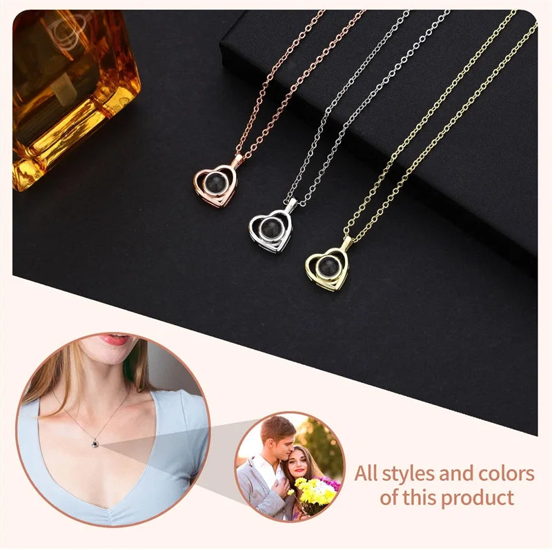 Personalized Picture Projection Necklace Custom Photo Pendant Necklace Love Memorial Gifts Birthday Gifts for Mom Wife Valentine