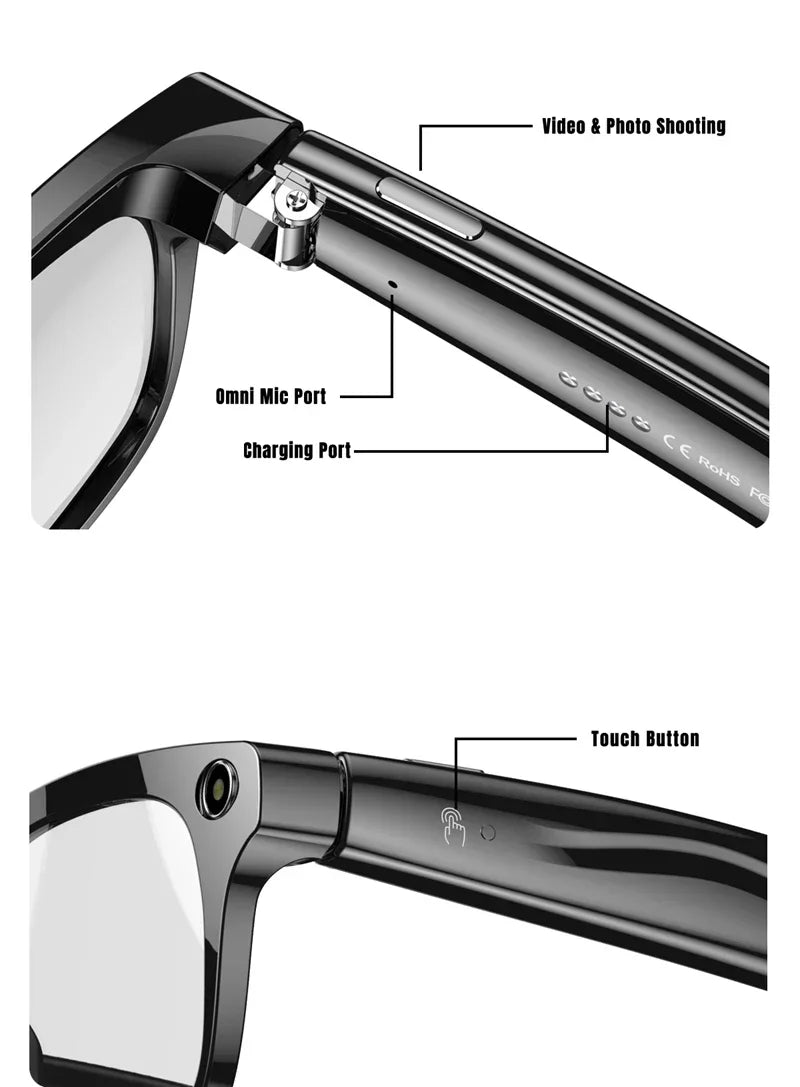 6K HD AI Camera Glasses 800MP Photochromic Multifunctional Smart Glasses Bluetooth Calling Photo Video ChatGPT Music Translation