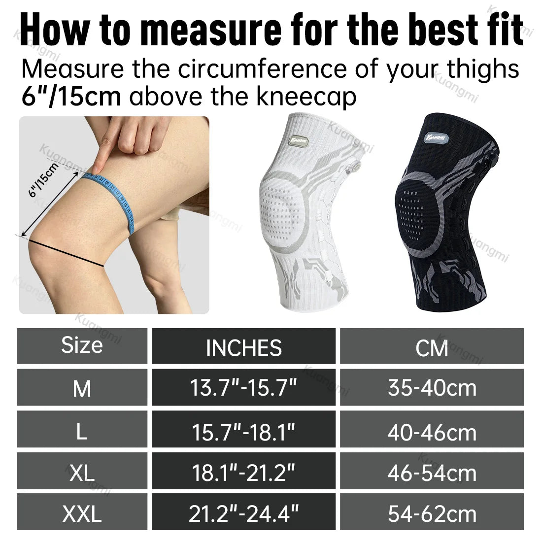 Kuangmi Smart Knee Brace Adjustable Compression with Mechanical Knob - for Stability & Pain Relief & Sports & Daily Use