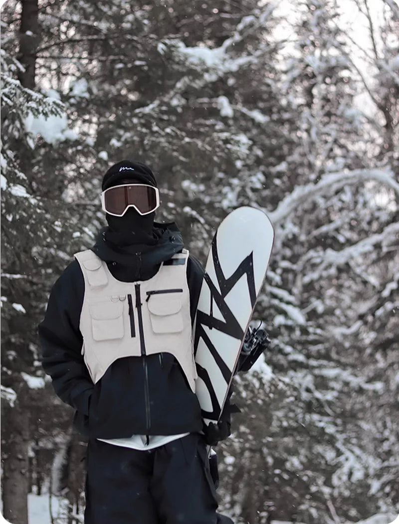 Unisex Waterproof 3L Composite Fabric Ski Vest Men Women Outdoor Snowboard Multi-pocket Cargo Jacket Vests Sports Ski Waistcoat