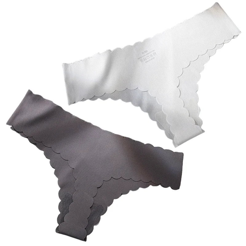 2PCS Seamless Thin-stripe Panties Ladies Low Rise T-back G-string Nude Half-covered Hip Lingerie Solid Cotton Ruffles Sexy Thong