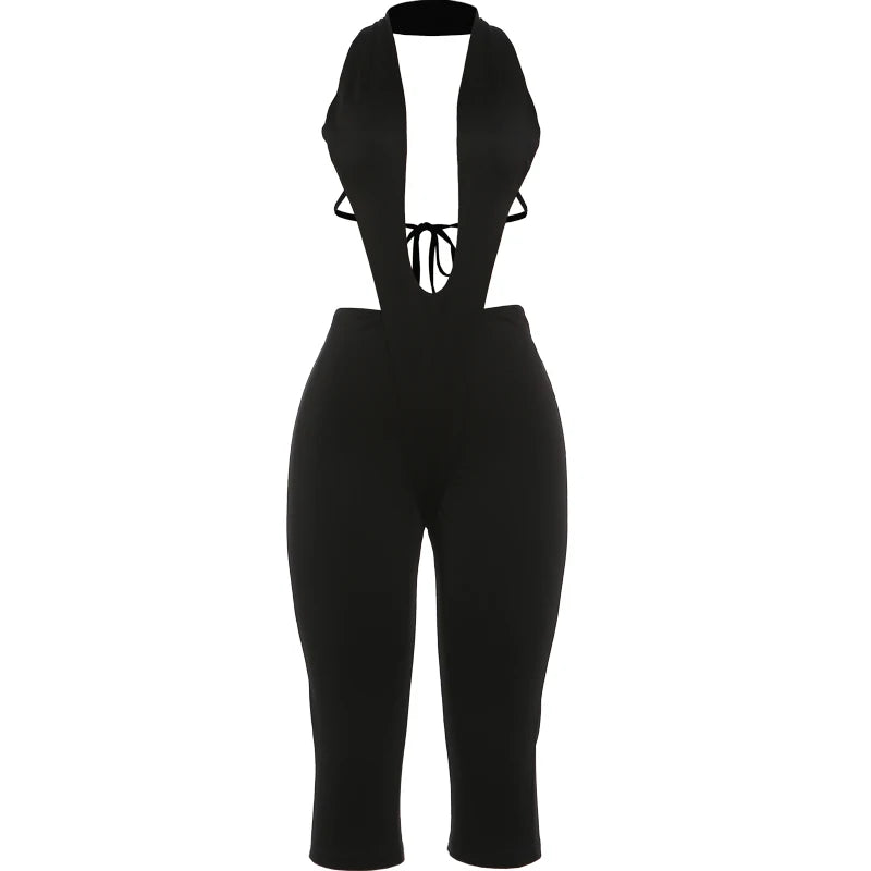 Kliou Sexy Fashion Playsuits Woman Halter Low-Neck Lace-Up Backless Skinny Peach Hip Hot Girl Midnight Club Party Hipster Romper