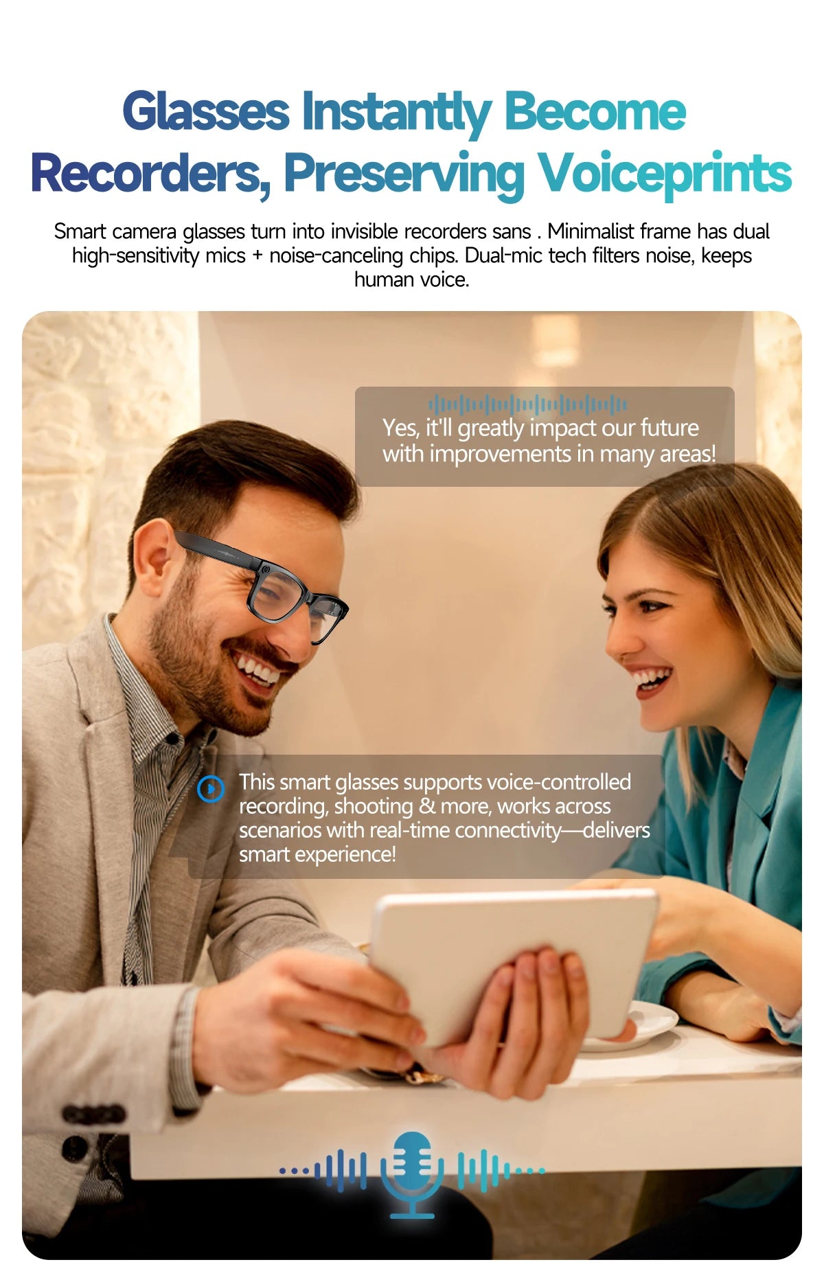 AI Smart Glasses with Camera 4K HD Video and PhotoCapture Real-TimeTranslation Voice Recording Open-Ear Audio Object Recognition