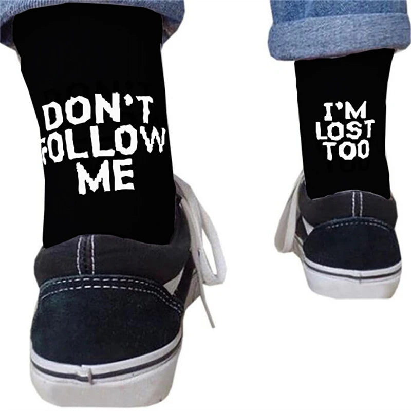 1/2 Pairs Unisex "I'm Lost Too" Letter Printed Cotton Socks Funny Novel Soft Comfortable Sweat Absorbing Breathable Casual Socks