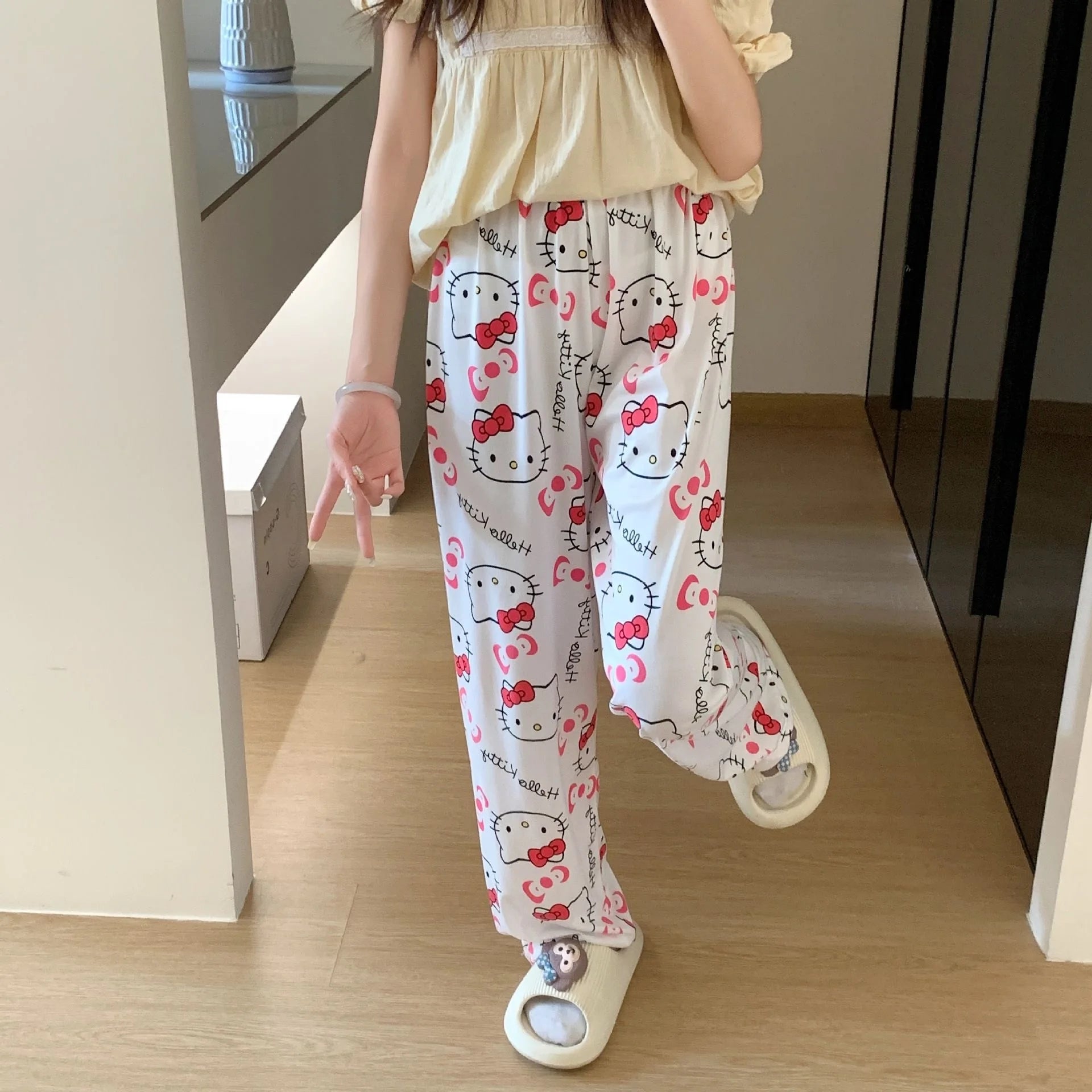 New Y2K Hello Kitty SpiderMan Sleeping Pants Anime Pajama Pants Soft Casual Pants Cartoon Home Trousers Couple Gift