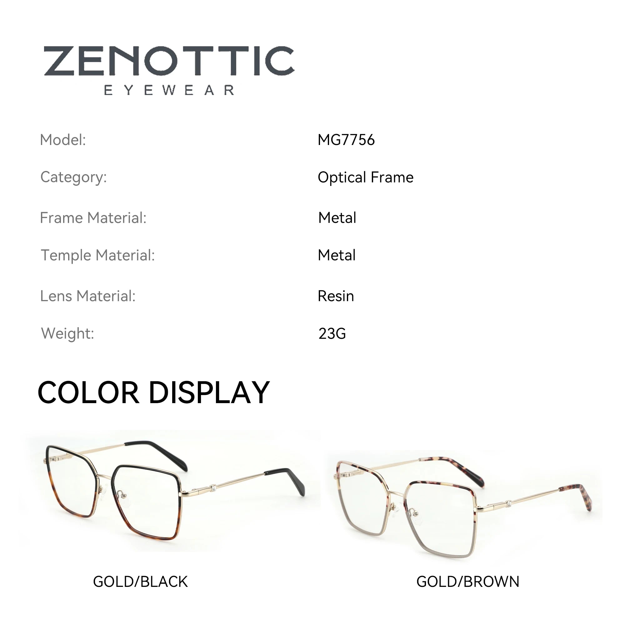 ZENOTTIC Unisex Square Metal Optical Frame High Quality Fashion Eyeglasses Comfort Daily Eyewear