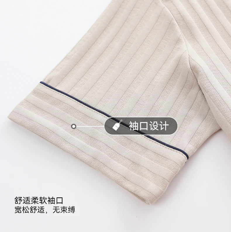 L-5XL Summer Elegant Men Pyjamas Knited Cotton Pajamas Set Long Pant Sleepwear Pyjamas Night Suits Pijamas Plus Size Homewear PJ