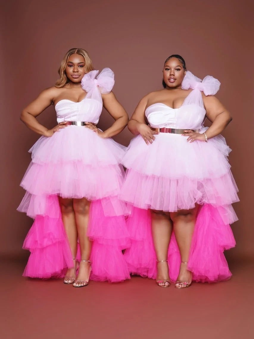 Gorgeous One Shoulder Pink Prom Dresses Tulle Tiered A Line Evening Gowns Women  Wedding Party Dress Formal Wear