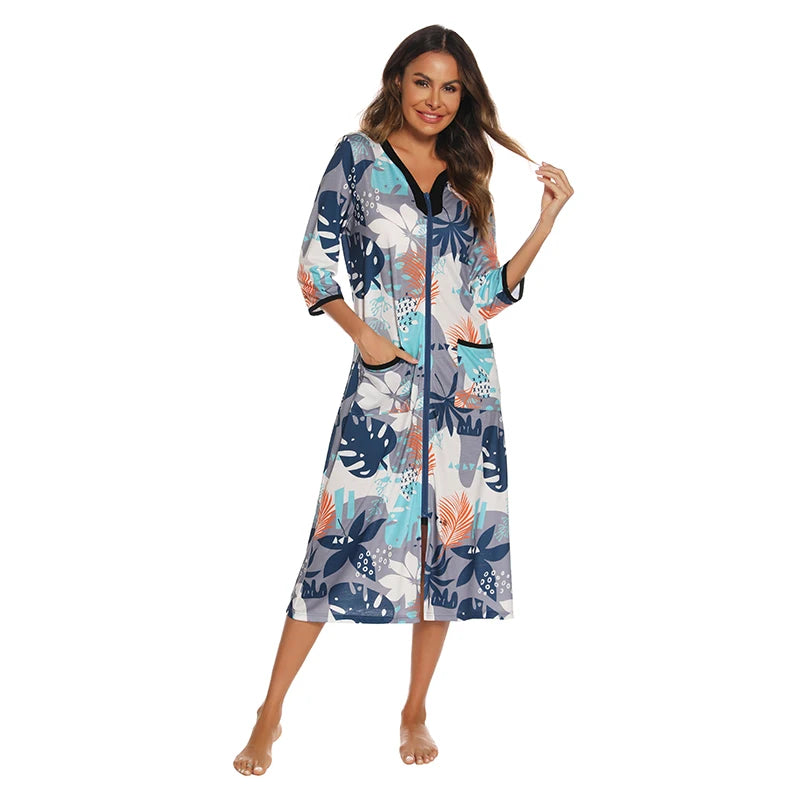 Zipper Women Sleepwear Pajama Maternity Dress 3/4Sleeve Nursing Baby Breastfeeding Nightdress Pregnancy Dress пижама хлопок