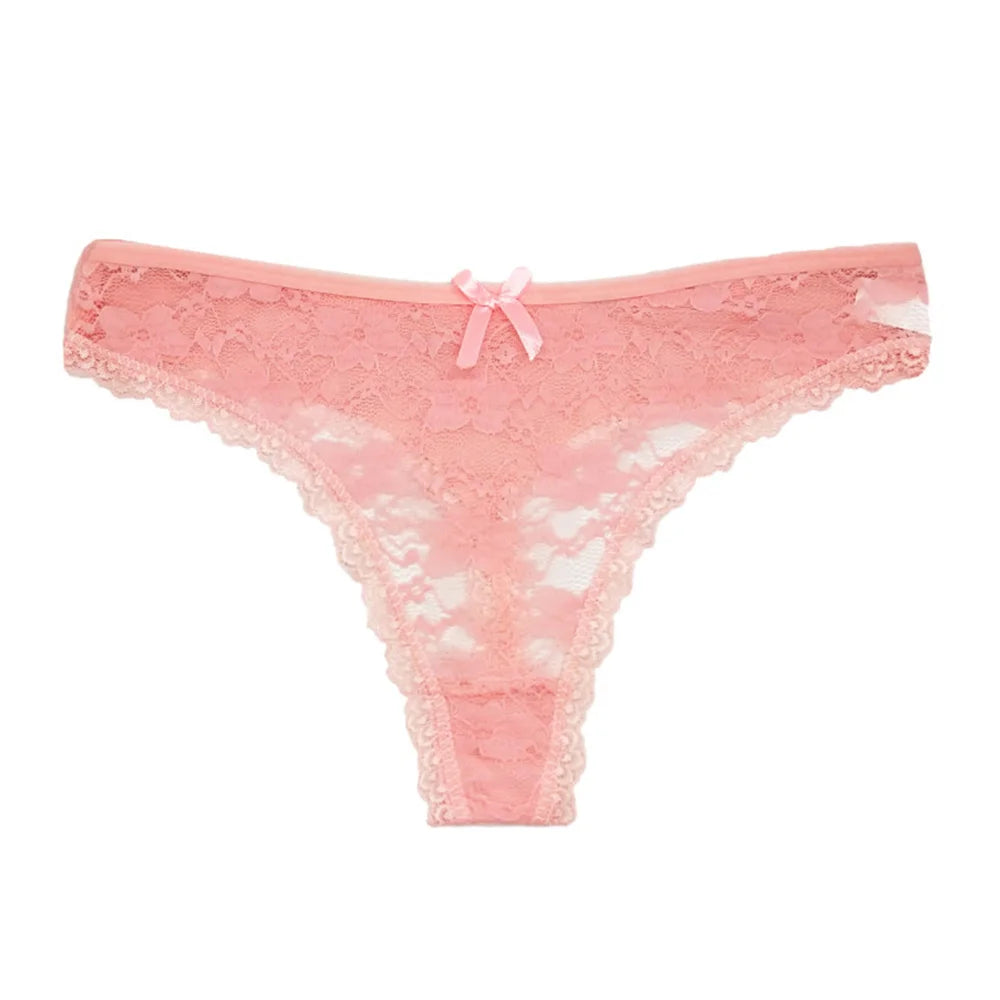 S M L XL XXL Plus Size Sexy Cozy Lace Cotton Thongs Underwear Lingerie for Women Seamless T-back Ladies Transparent G-string 3PC