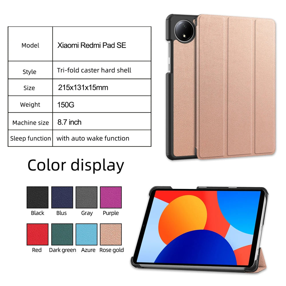 For Xiaomi Redmi Pad SE 8.7 Case 2024 New PU Leather Tri-folding Stand Tablet Cover Funda For redmi pad se 8.7 inch Smart case