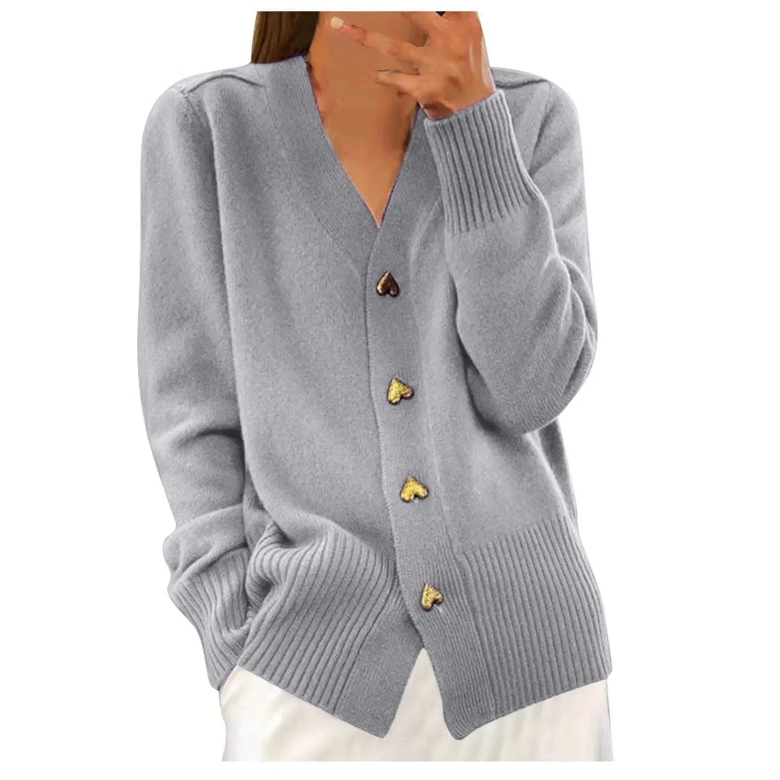Fall Daily  for Women V Neck Love Button Down Casual Long Sleeve Knitted Sweaters Fall Daily Coat Winter Battoming Shirt