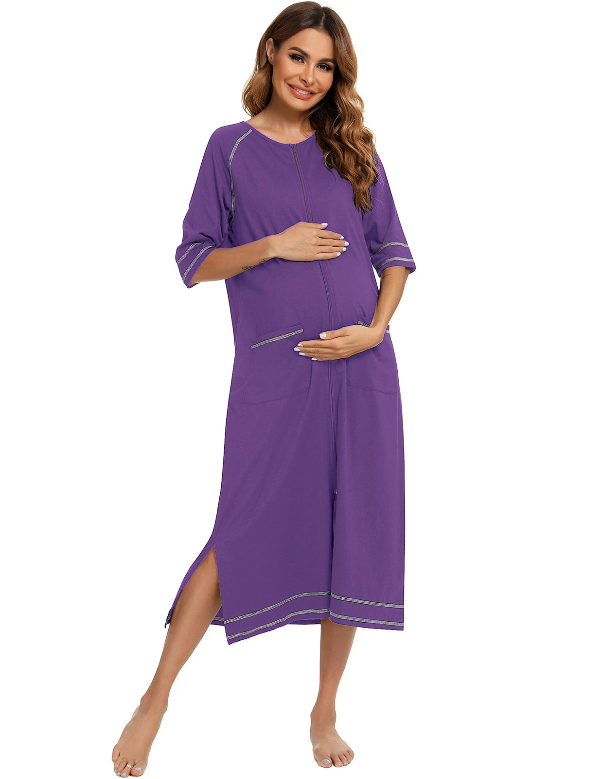 Zipper Women Sleepwear Pajama Maternity Dress 3/4Sleeve Nursing Baby Breastfeeding Nightdress Pregnancy Dress пижама хлопок