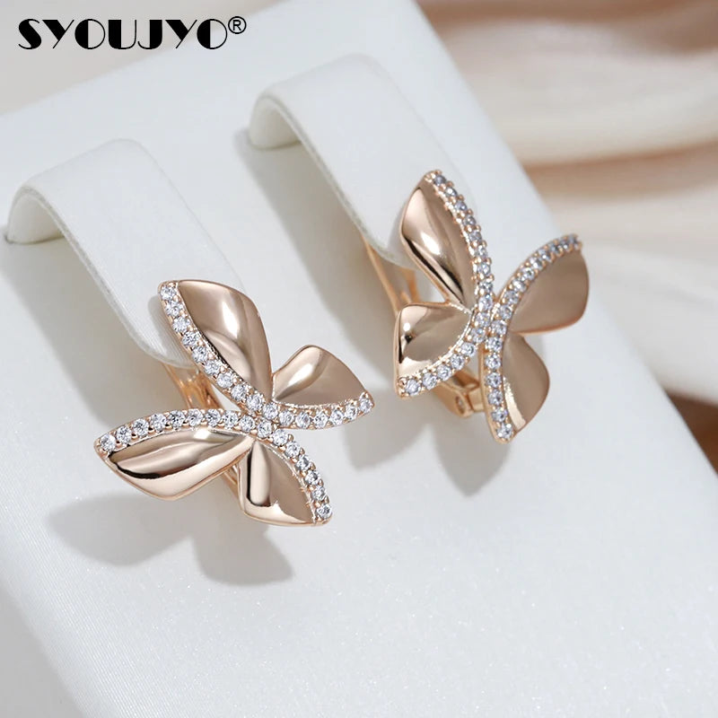 SYOUJYO Butterfly Shape Earrings For Women English Ear Clips Daily Wear Luxury 585 Gold Color Jewelry