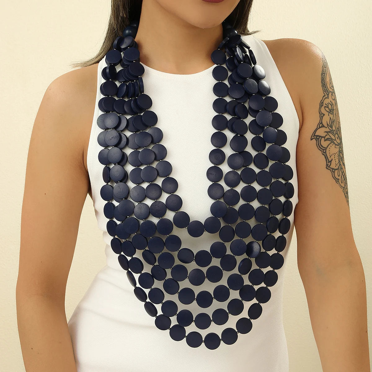 2026 Trend Fashion Geometric Round Wooden Beads Handmade Beaded MultiLayer Long Necklaces For Women Vacation Party Jewelry