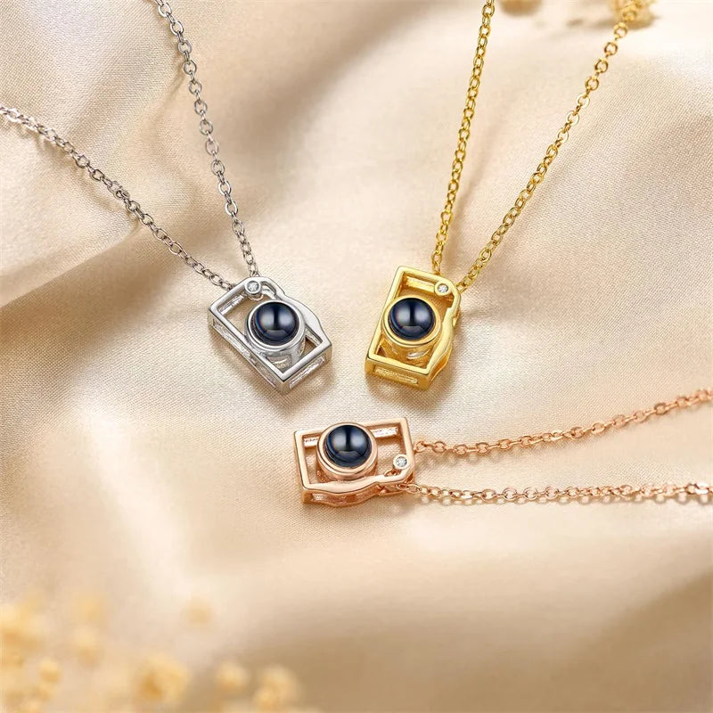 Custom Picture Necklace Personalized Photo Projection Necklace Camera Pendent Necklace Customized Picture Memorial Jewelry Gifts