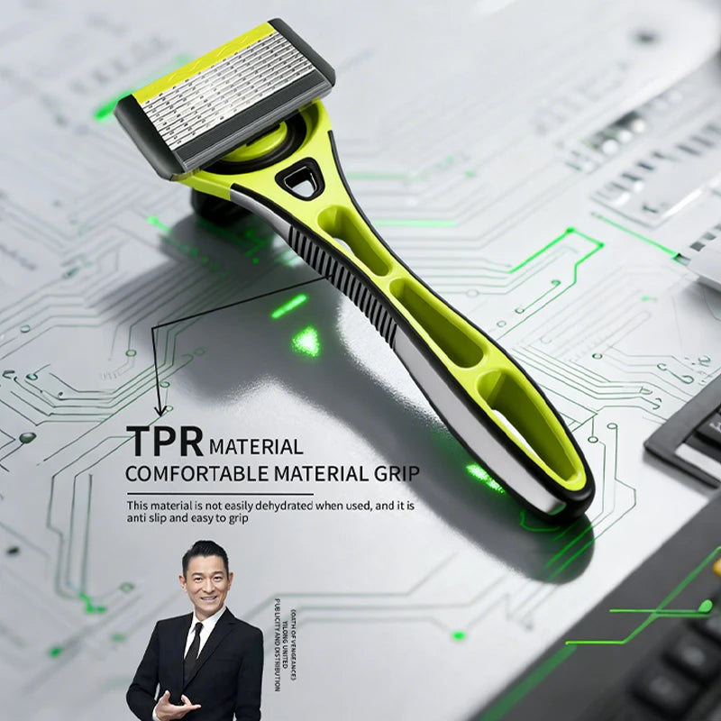 10 Layer Shaver Razor (1 Razor Holder + 4 Blades Head)Cassette Shaving Razor Set Green Body Face Hair Removal Knife for Gift Men