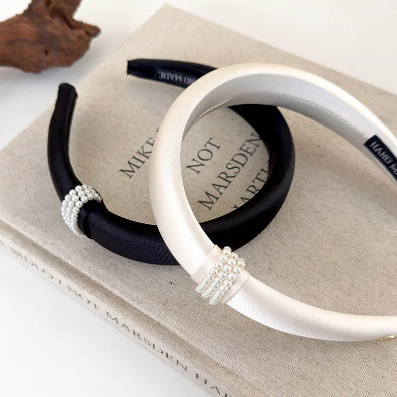 Retro Pearl Satin Headband for Women