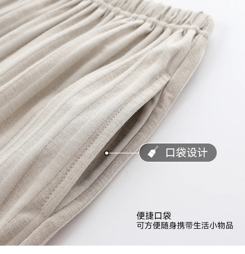 L-5XL Summer Elegant Men Pyjamas Knited Cotton Pajamas Set Long Pant Sleepwear Pyjamas Night Suits Pijamas Plus Size Homewear PJ