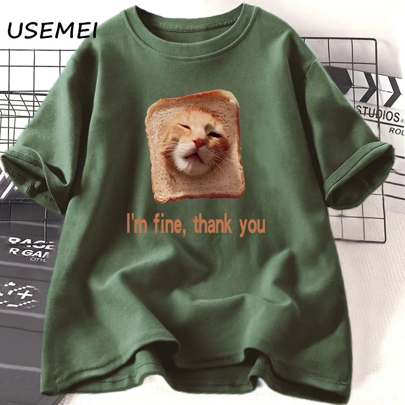 Funny Bread Dog Cat T-shirt Women Men Couple Graphic T Shirts Summer Lover Clothing Animal Cotton Short Sleeve Tshirt Tops