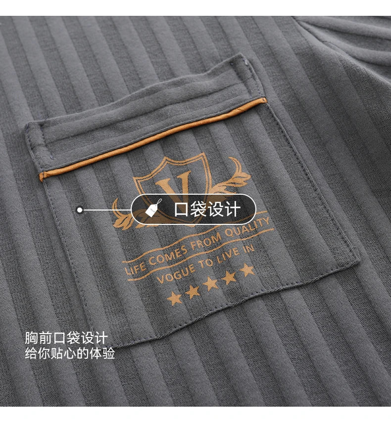 L-5XL Summer Elegant Men Pyjamas Knited Cotton Pajamas Set Long Pant Sleepwear Pyjamas Night Suits Pijamas Plus Size Homewear PJ