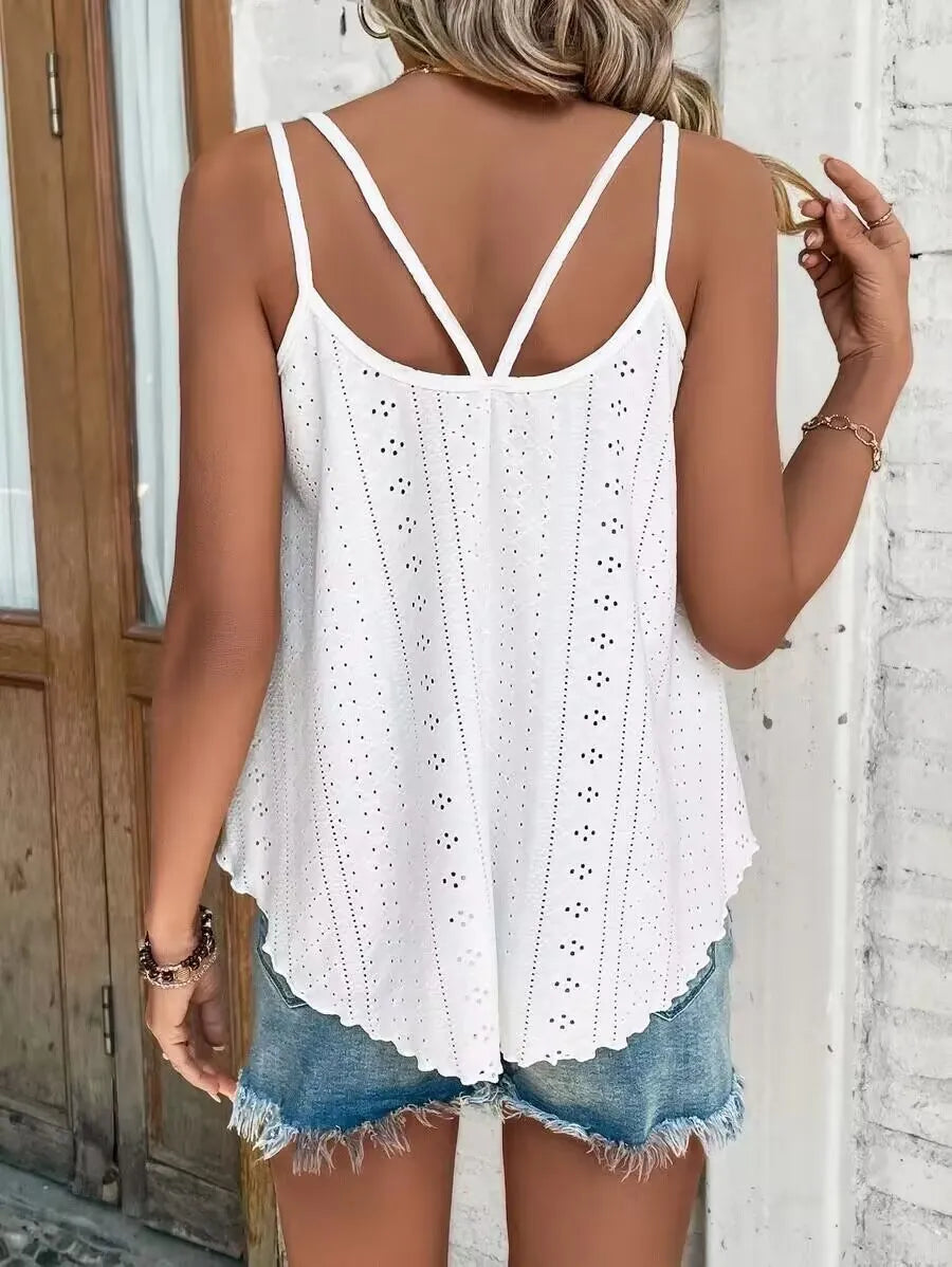 Large Big 5xl Women Leisure Simple Boho Camis Tops Women's Hollow Out Top Pullovers New Summer Casual Beach Shirts Clothing