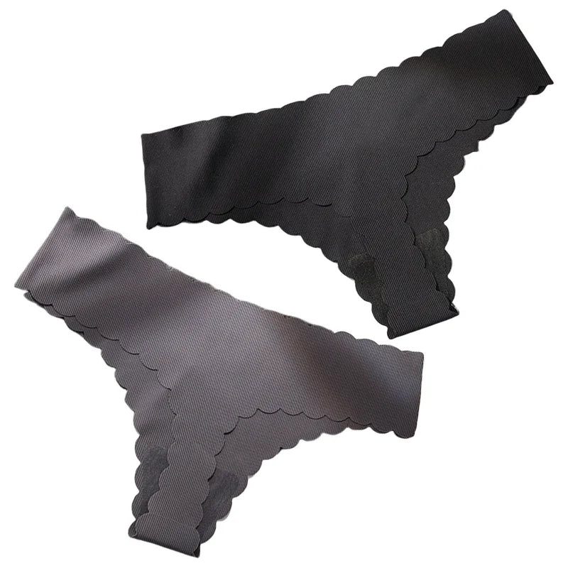 2PCS Seamless Thin-stripe Panties Ladies Low Rise T-back G-string Nude Half-covered Hip Lingerie Solid Cotton Ruffles Sexy Thong