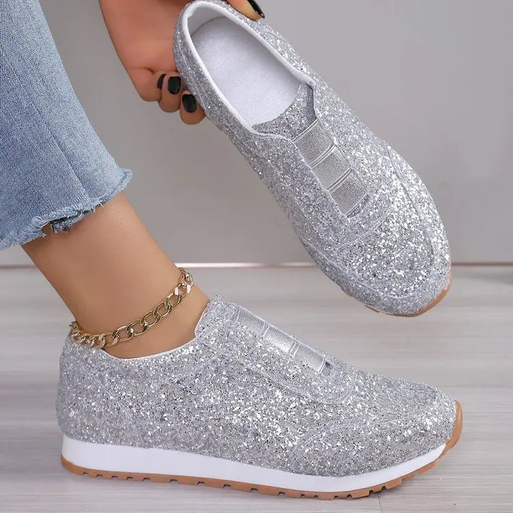 2024 Autumn New Fashion Slip-on Low-heeled Women's Sneakers Gold Silver Trend Sport Shoes Ladies Outdoor Casual Walking Shoes