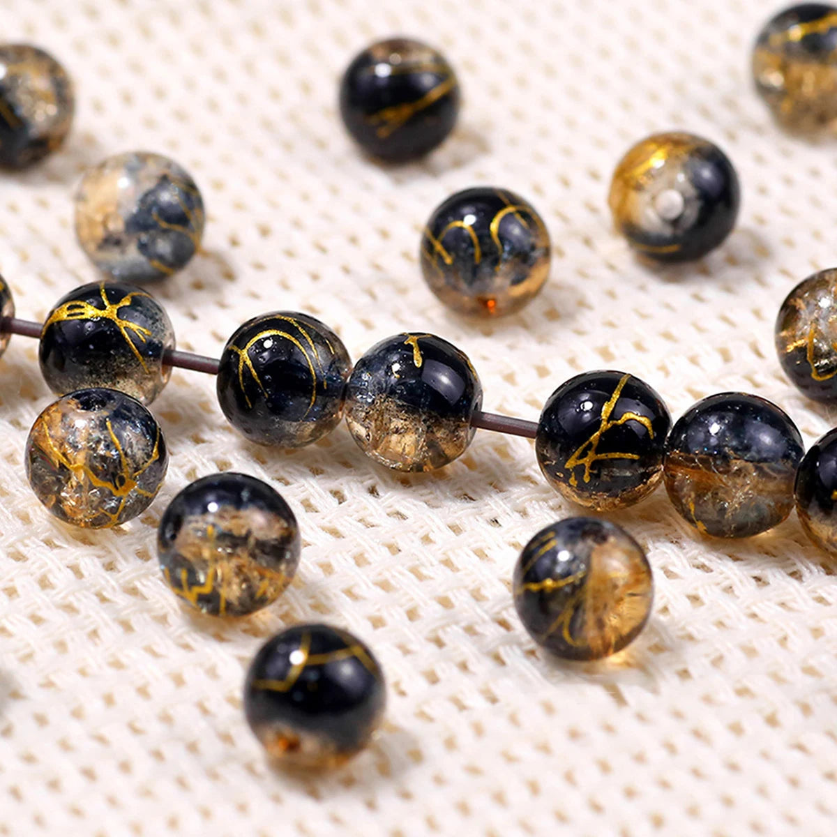 8/10mm Gradient Color Dot Golden Crackled Crystal Bead Round Glass Spacer Loose Beads For Jewelry Making Bracelet DIY Accessorie