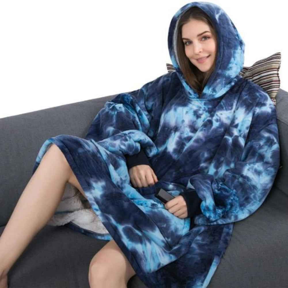 Unisex Flannel Hooded Sweater Blanket Warm Watching TV Large Pocket Weighted Home Use Cozy Blanket Sweater
