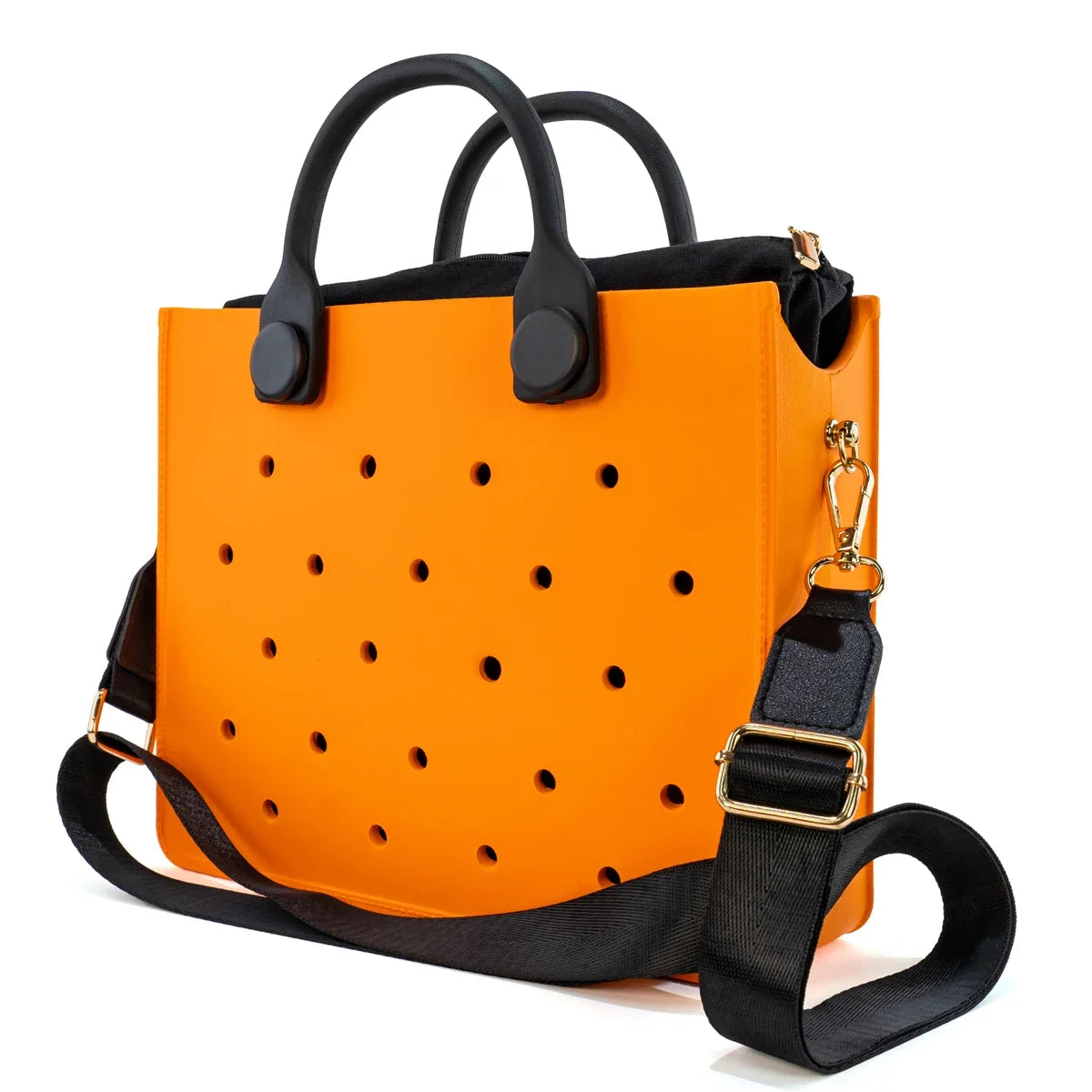 Fashion Storage EVA Large Leather Shoulder Bag Beach Tote Travel Handbag Storage for Women Casual Waterproof Bag Hole Fit Charms