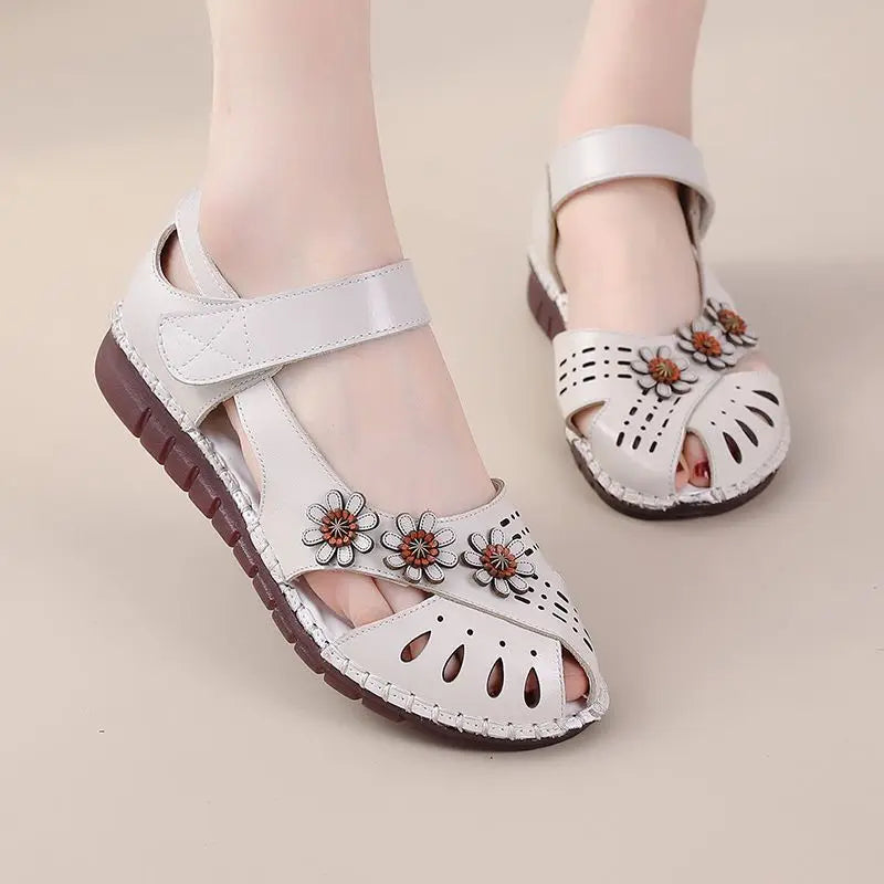 Newest gladiator summer sandals women's big size 43 woman real leather sandals ladies patchwork strap Non-slip flats