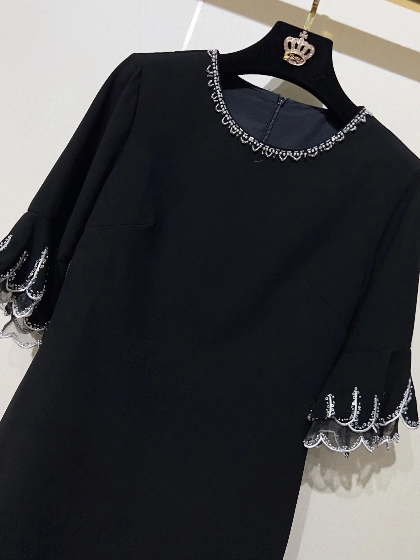 ZJYT Elegant Luxury Summer Dresses for Woman 2026 Short Sleeve Beading Black Casual Party Dress Female Clothing Vestidos Ladies