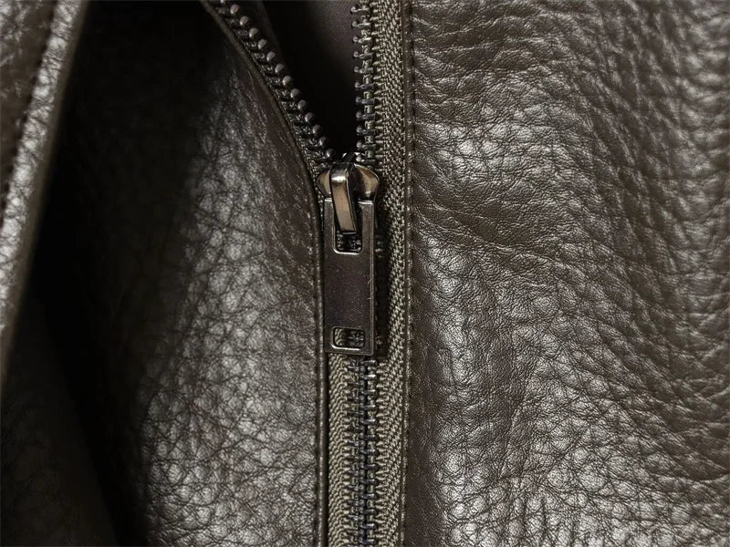 Women's Jacket Fall 2025 New Black Long Sleeve Pebble Faux Leather Jacket Motorcycle Style Personality Fashion