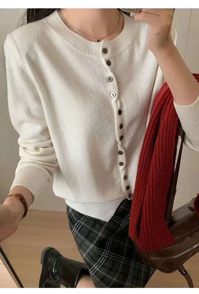 WinvyNee Women‘s Clothing Wool O Neck Long Sleeve Buttons Sweaters Pullovers Outerwears Y2k Autumn Winter Knitted Tops A1683004