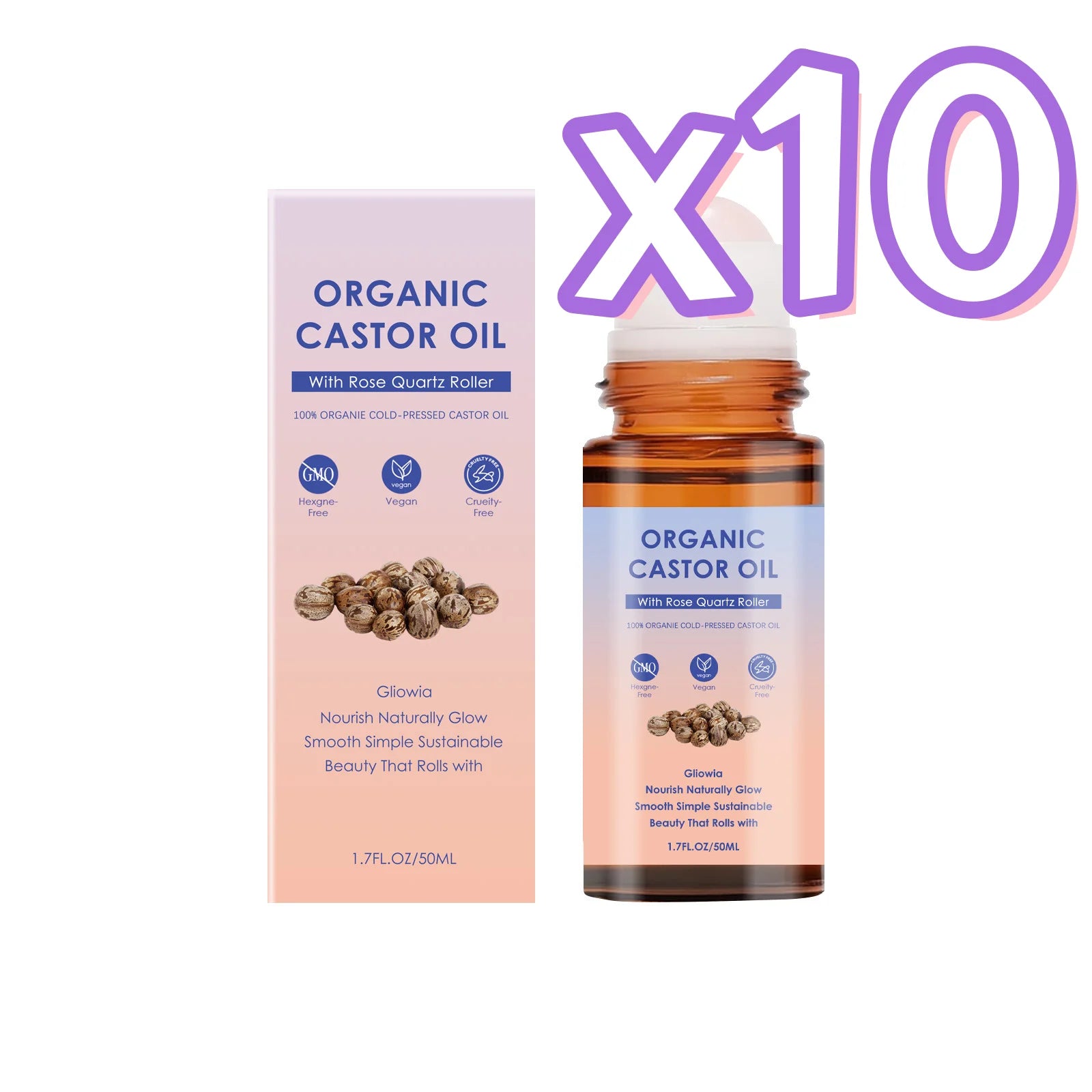 Organic Castor Oil Rose Quartz Roller Ball Moisturizing Skin Barrier Deep Repair Soothing Skin Cold-Pressed Natural Castor Oil