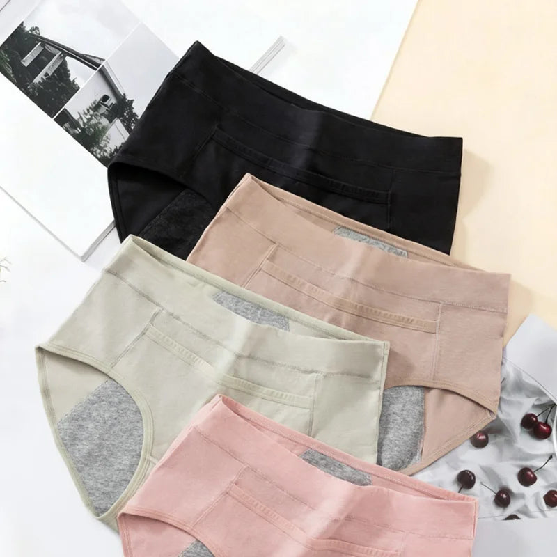 4PCS Women'S Menstrual Panties High Waist Cotton Briefs Lingerie Physiological Pants Leak Proof Underwear Ladies Period Panty